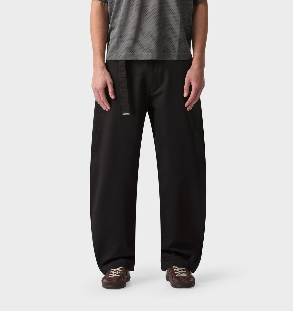 Belted Barrel Leg Pant - Black