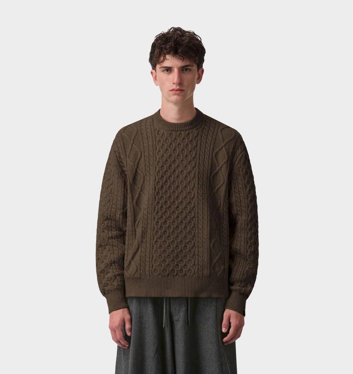 Cable Crop Knit Sweater - Brown Fleck