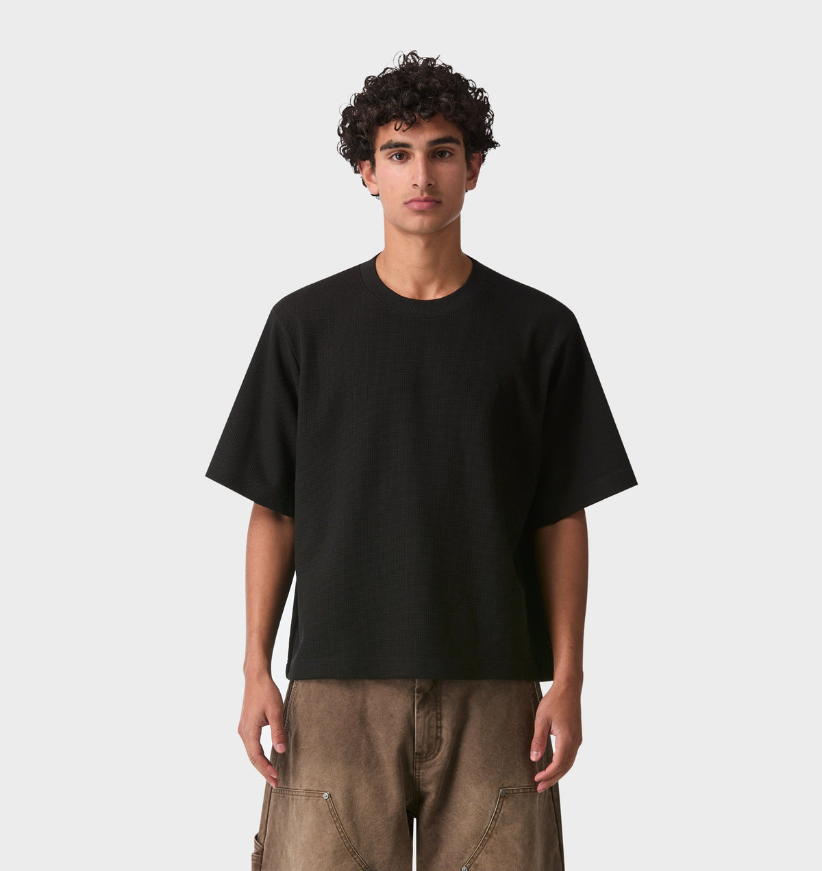 Waffle Box Crop Tee - Black