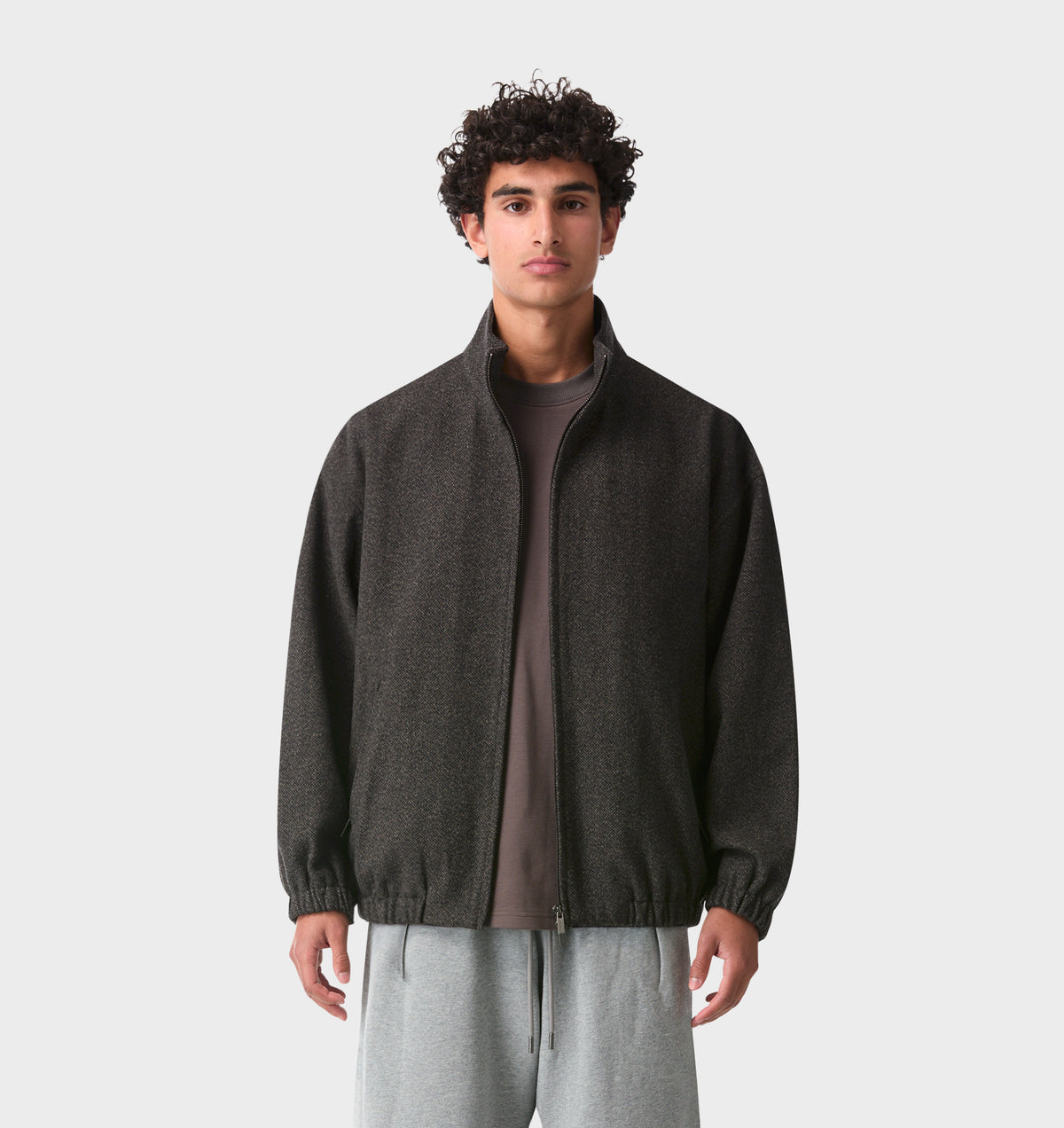 Funnel Neck Jacket - Charcoal Tweed
