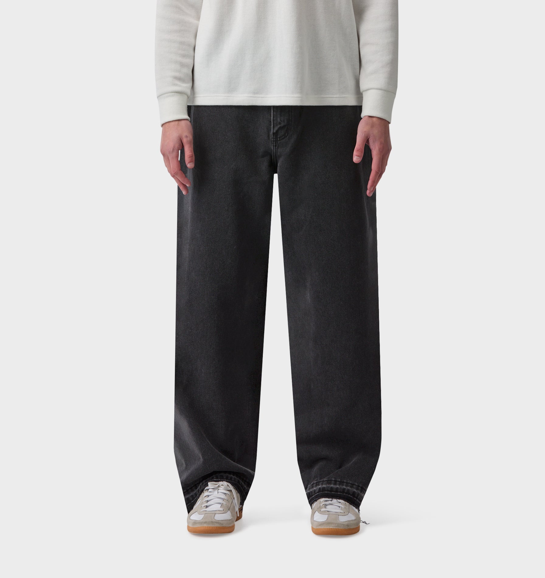 Raw Hem Edgar Wide Denim - Washed Black
