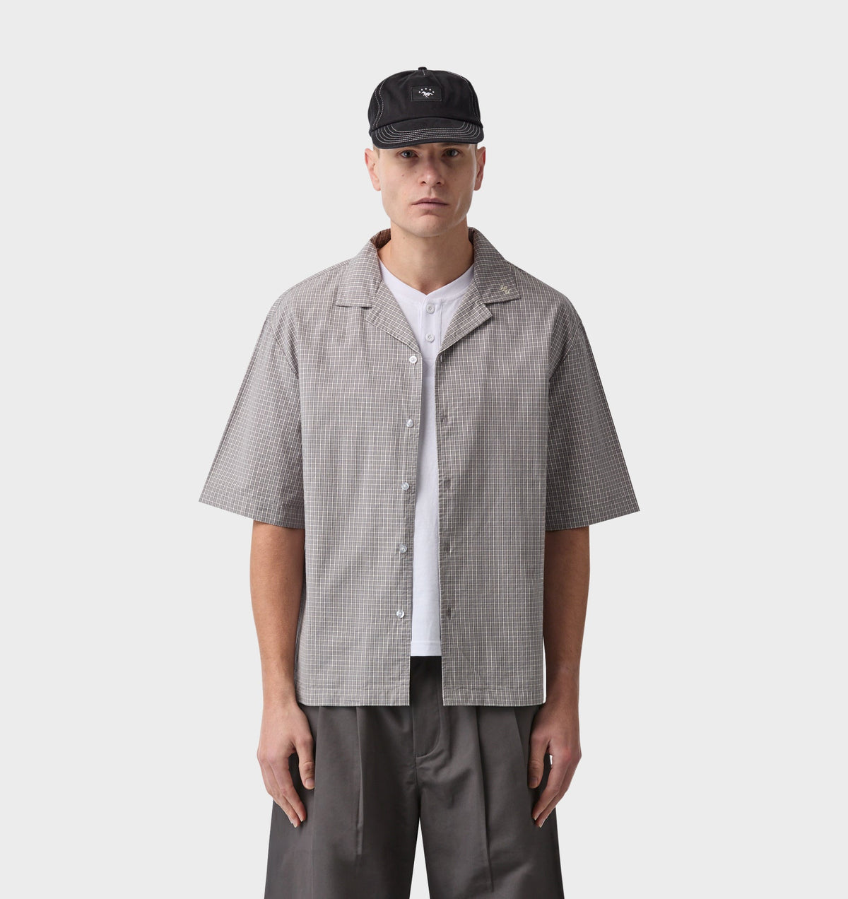 Box Cuban Collar Shirt - Concrete Check