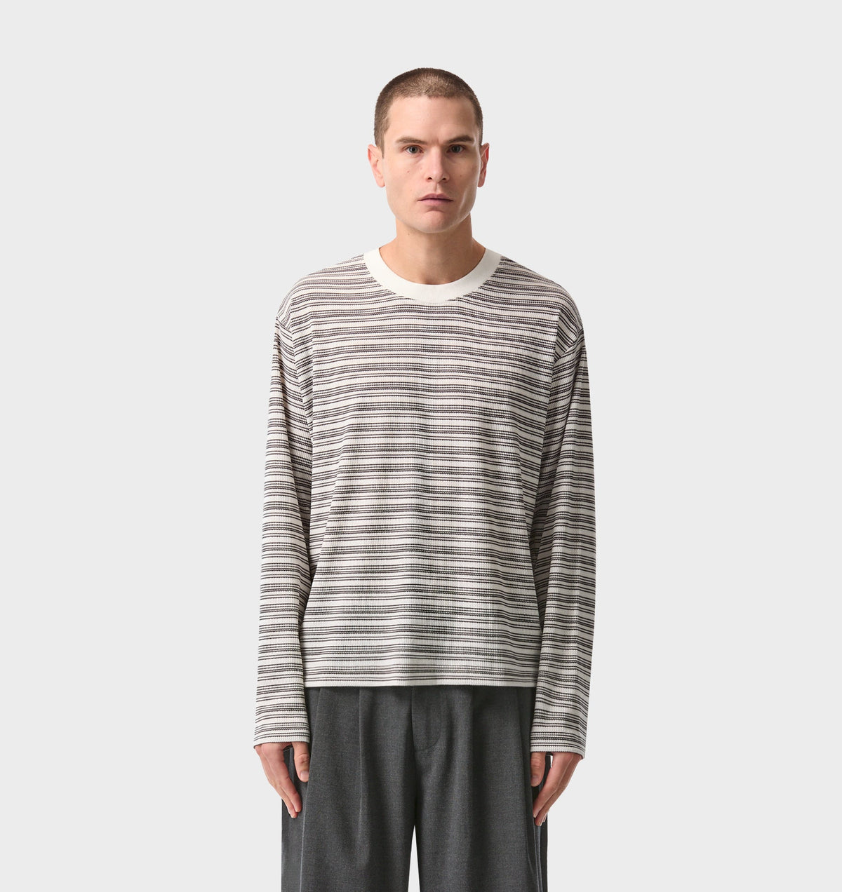 Crop Box LS Tee - White/Black Stripe