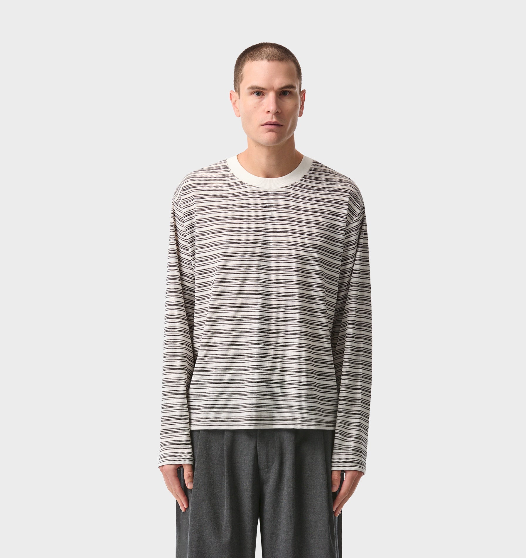 Crop Box LS Tee - White/Black Stripe