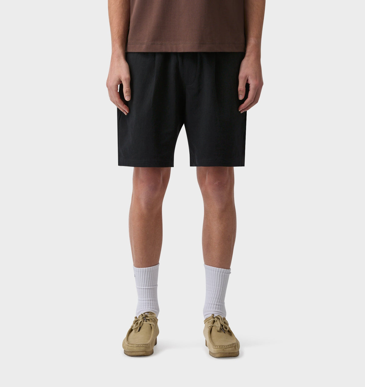 Linen Michael Pleat Short - Black