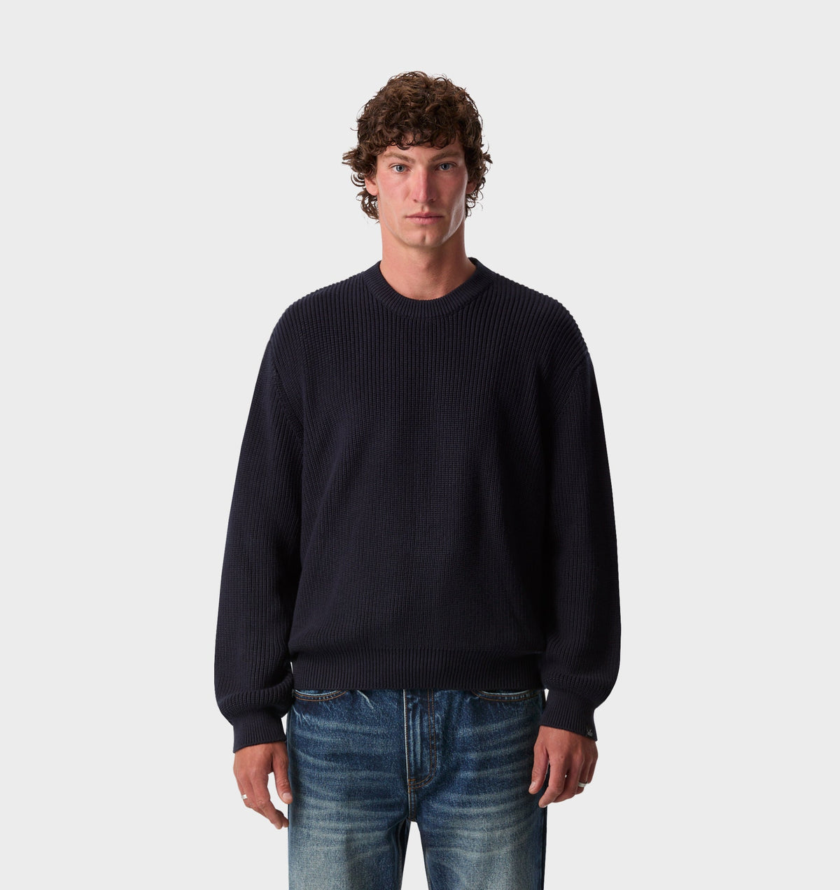 Cropped Knit Sweater - Navy
