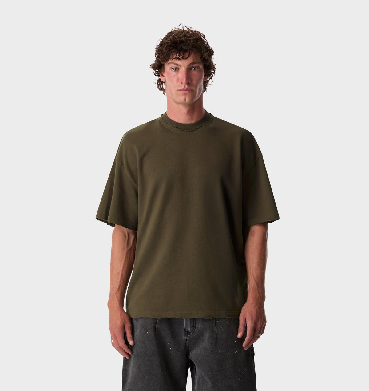 Raw Hem Heavy Box Tee 2.0 - Burnt Olive