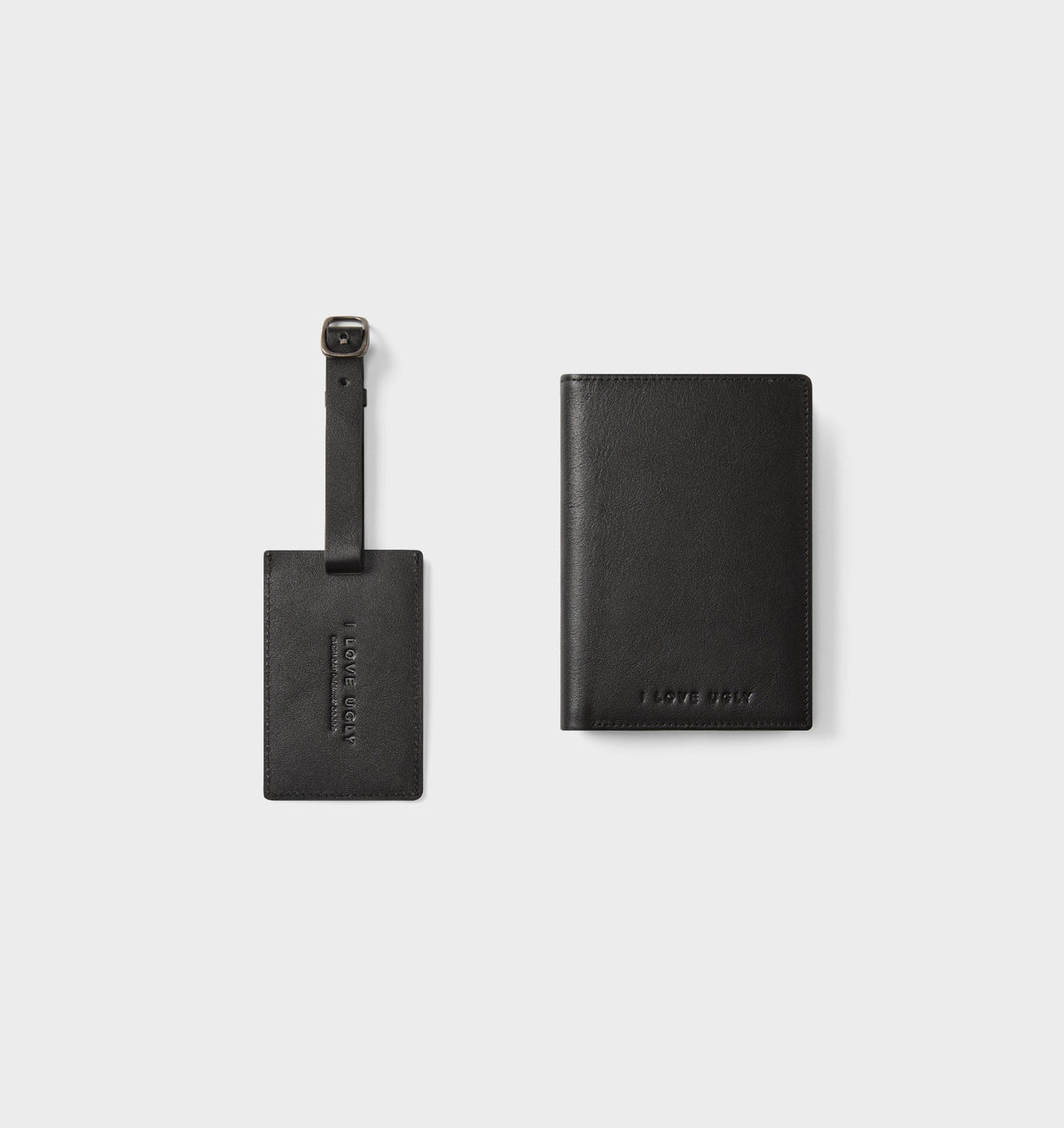 Leather Passport Holder/Luggage Tag - Black