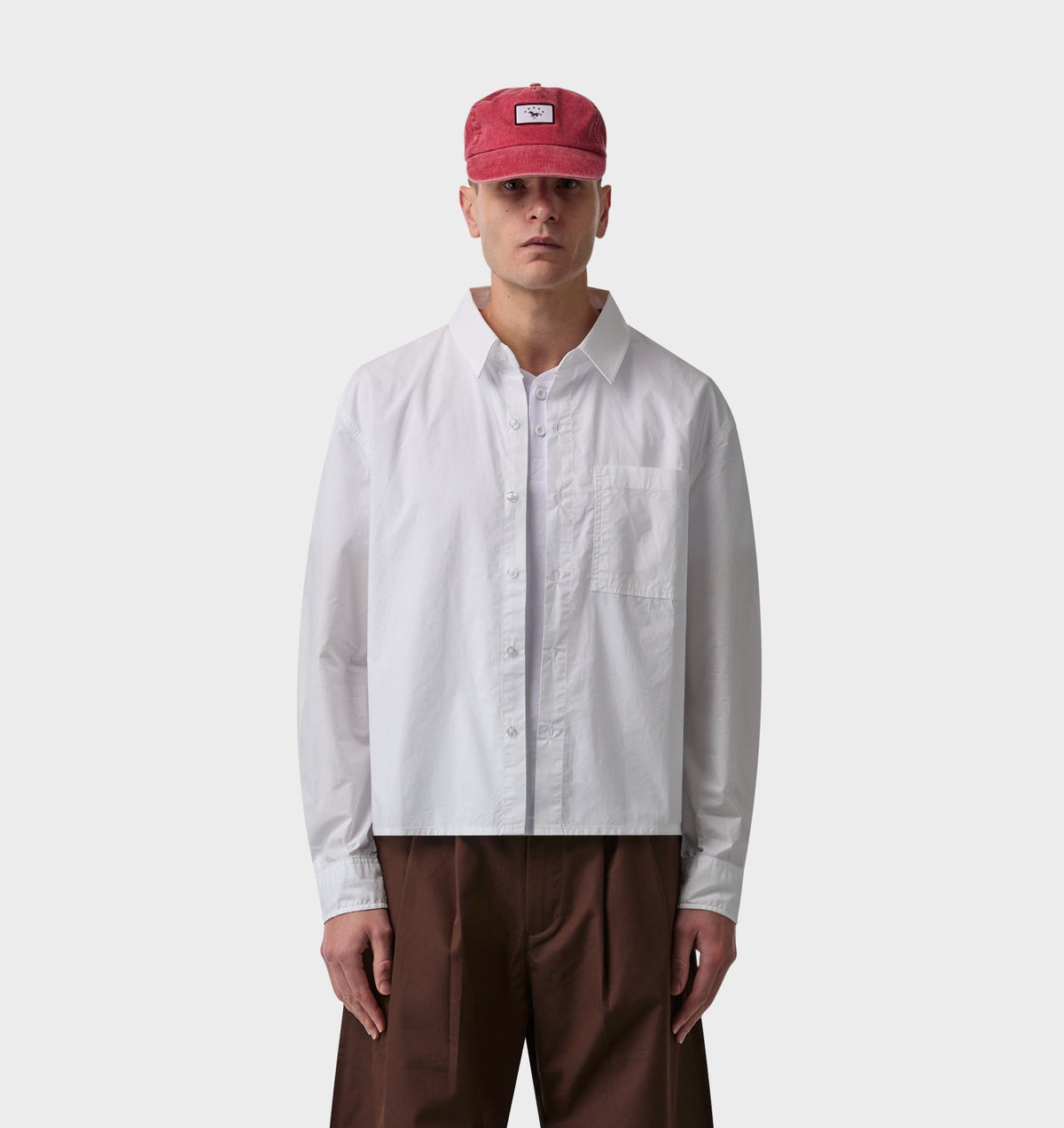 Crop LS Shirt - White Poplin