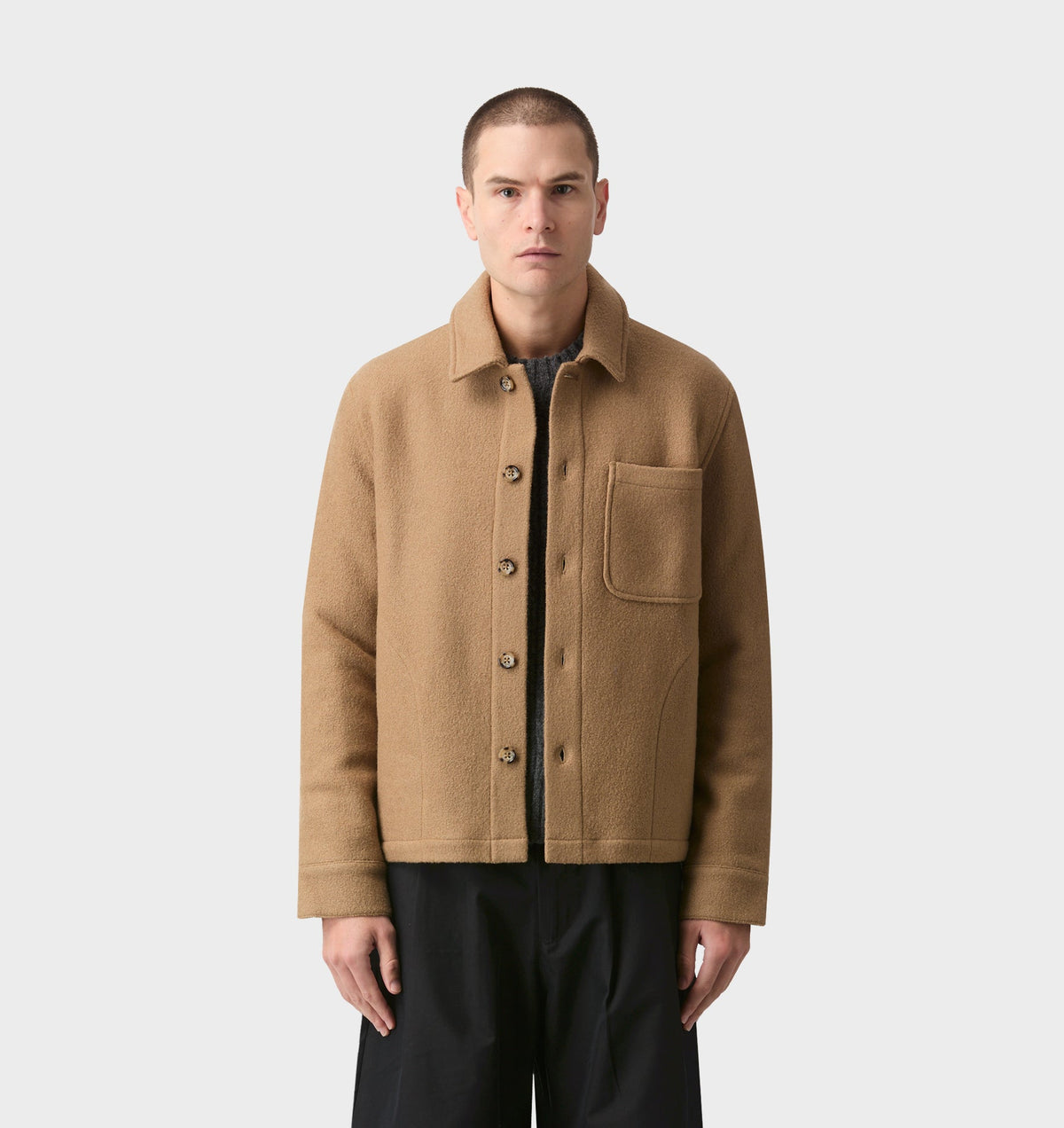 Boiled Wool Overshirt - Camel
