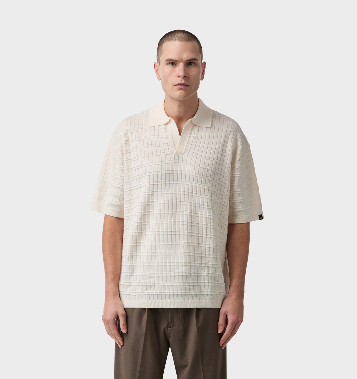 Grid Box Knit Polo - Off White