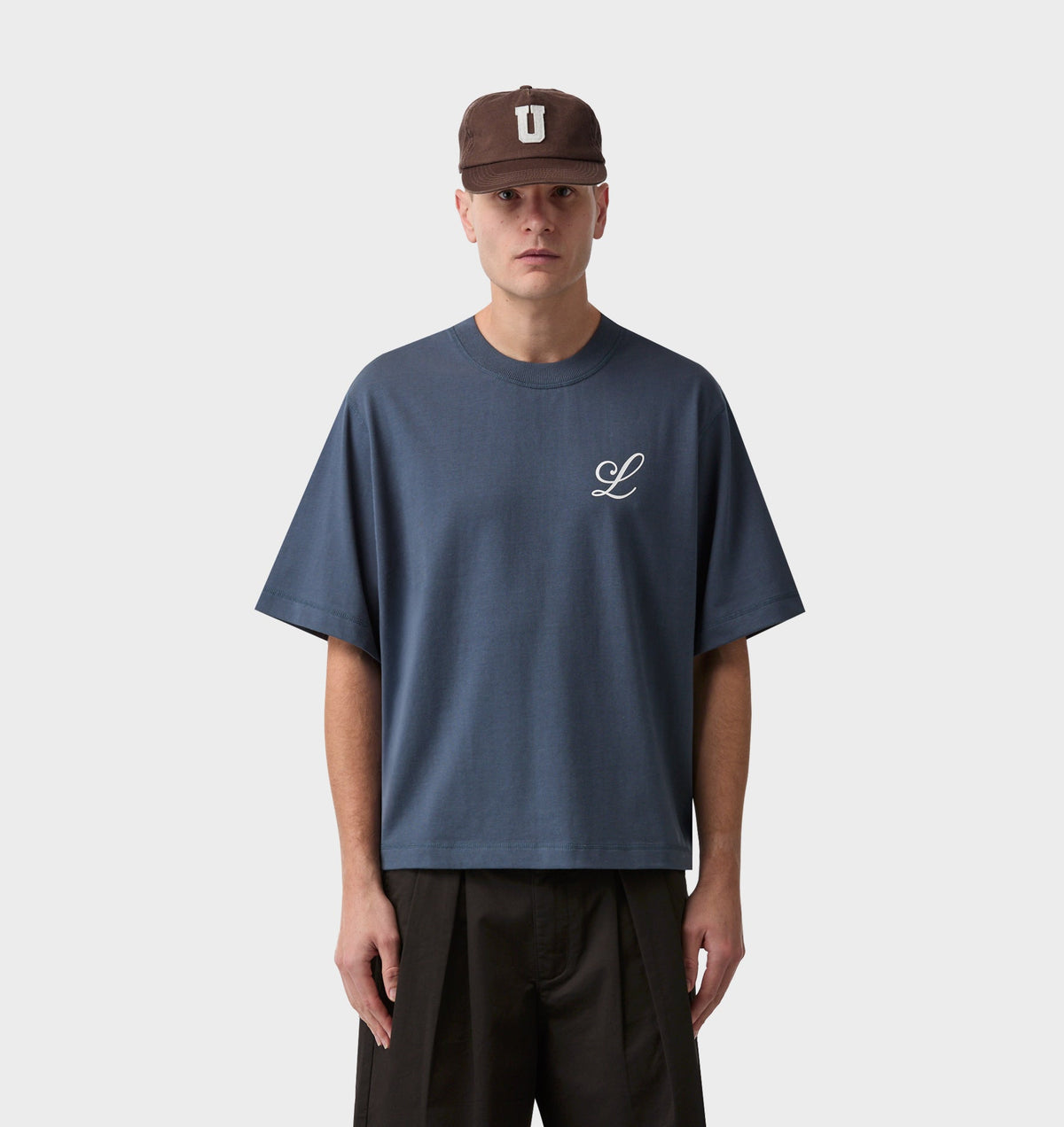 Letter Mono Crop Box Tee - Marine Blue