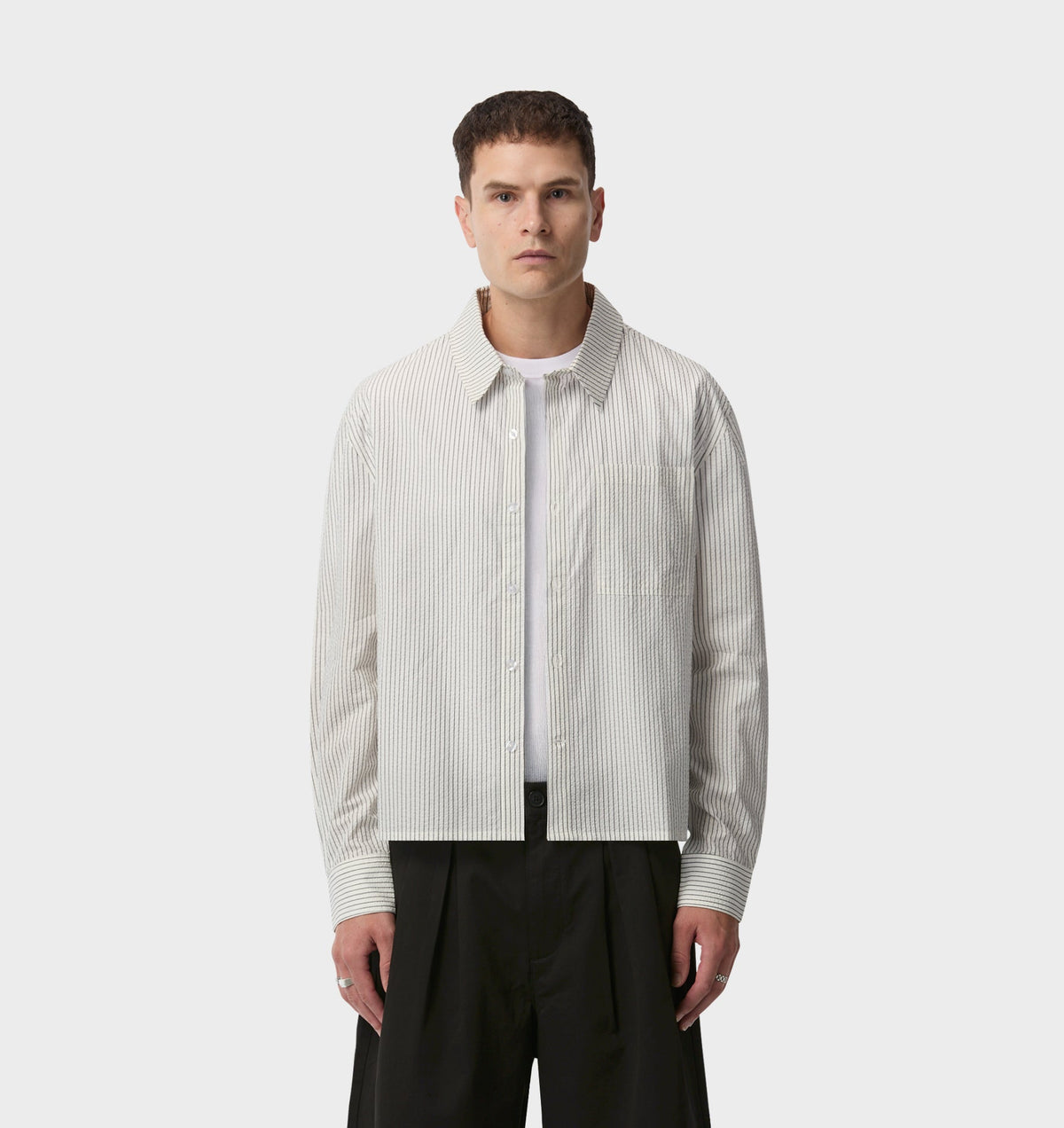 Crop LS Shirt - White/Black Stripe