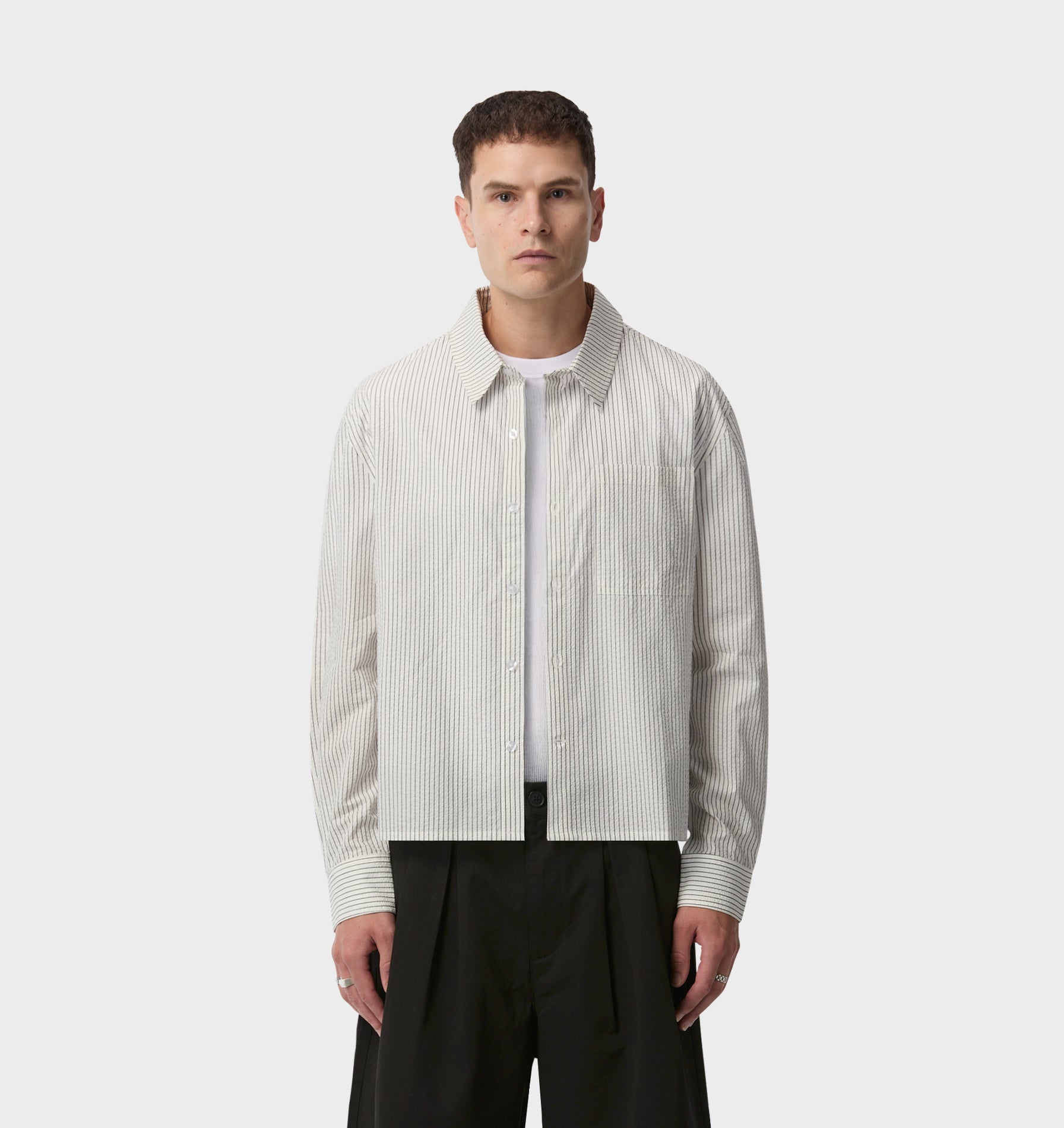 Crop LS Shirt - White/Black Stripe