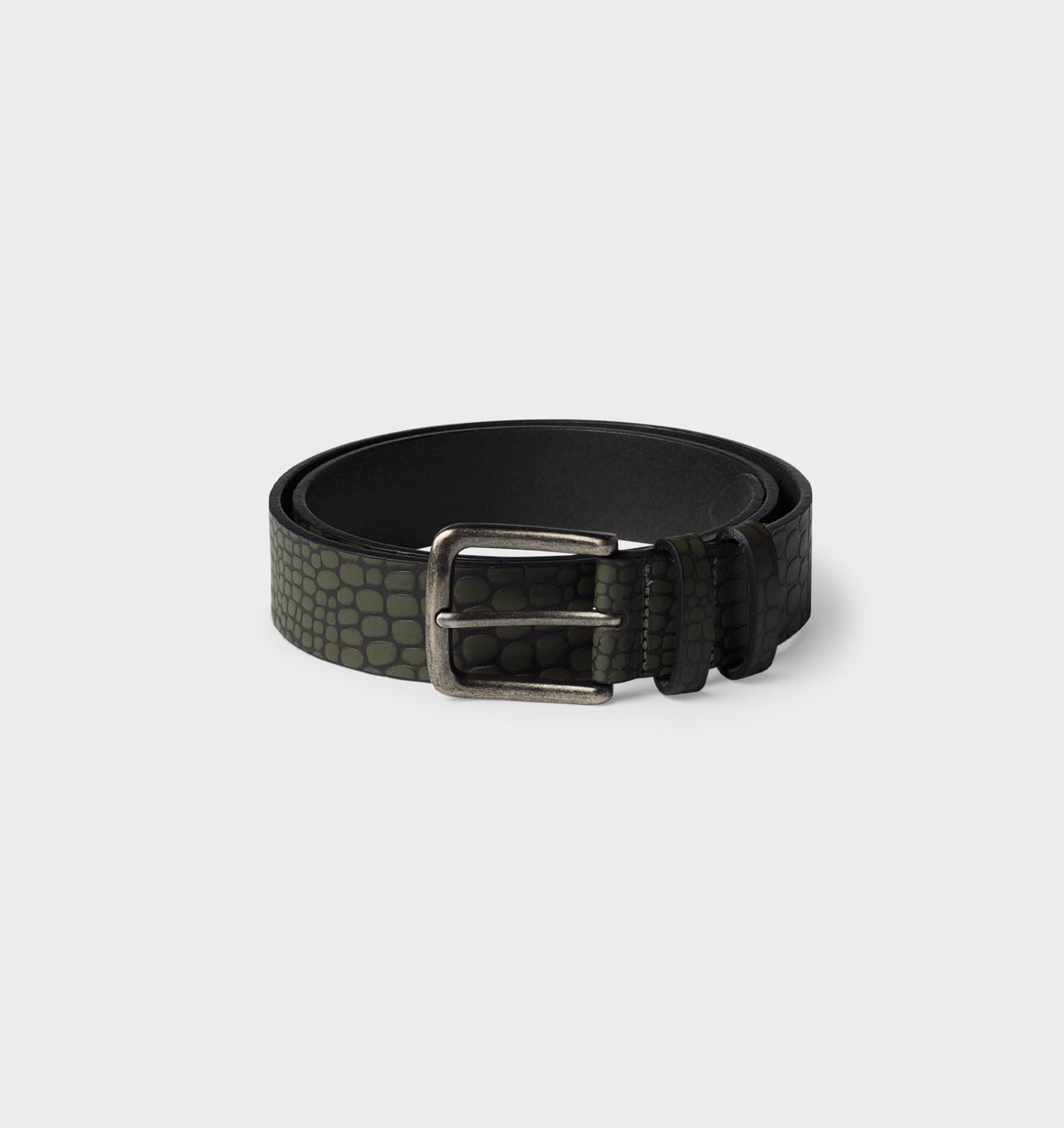 Embossed Reptile Leather Belt - Olive