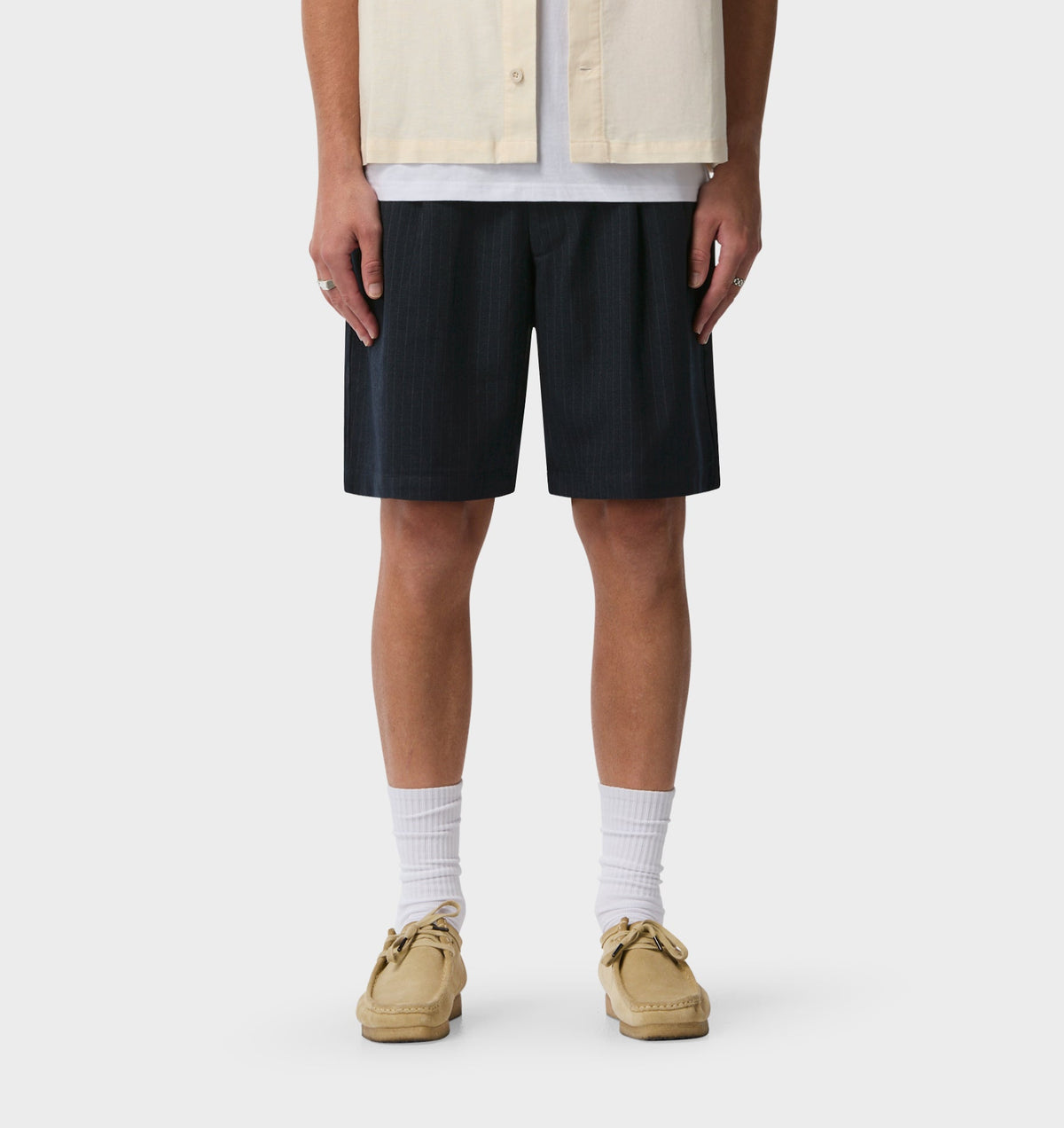 Quincy Pleated Short - Navy Pinstripe