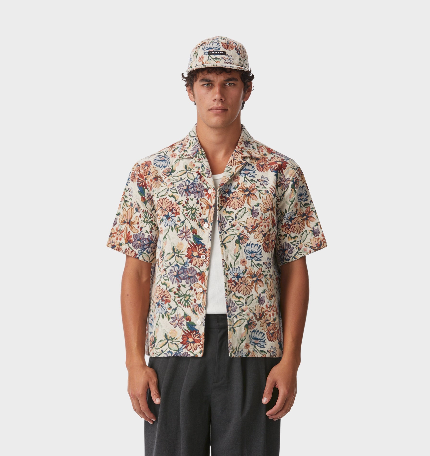 Floral Box Cuban Collar Shirt - Cream Floral