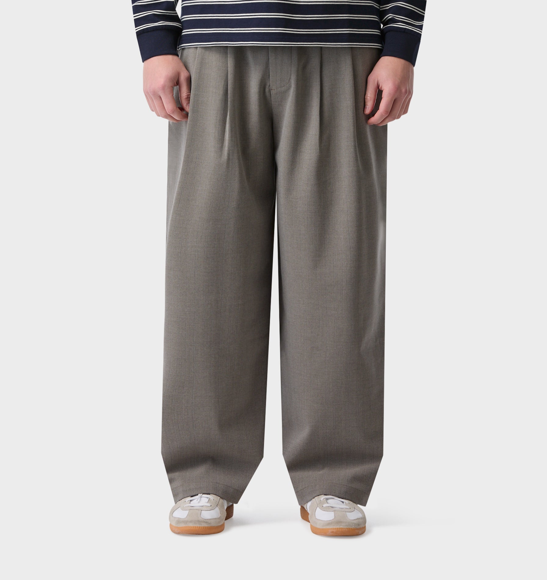 Albert Pleated Pant - Light Mushroom Stripe