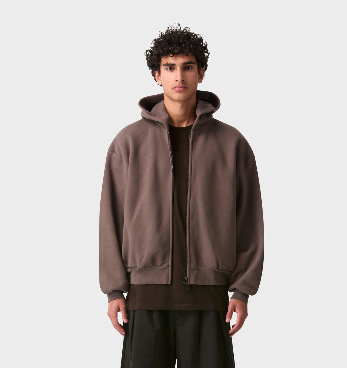 Heavy Crop Zip Hood - Dusky Brown