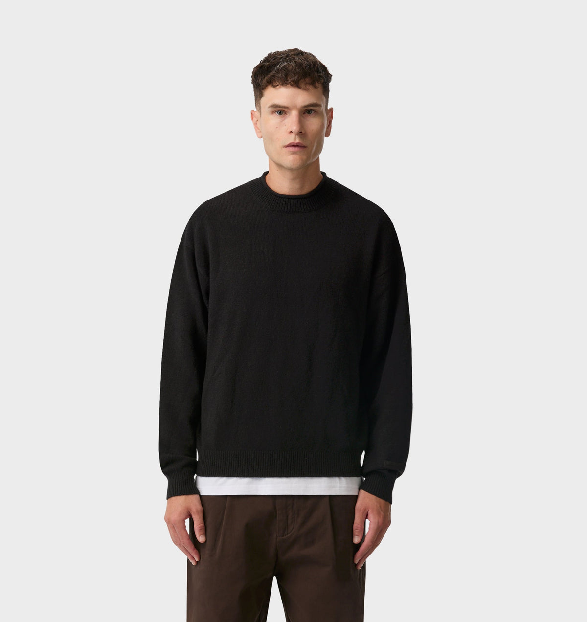 Rolled Neck Knit Sweater - Black