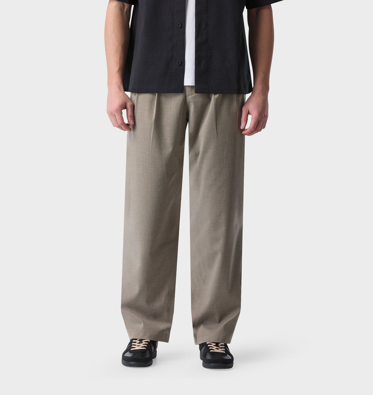 Twin Pleat Pant - Sand Herringbone
