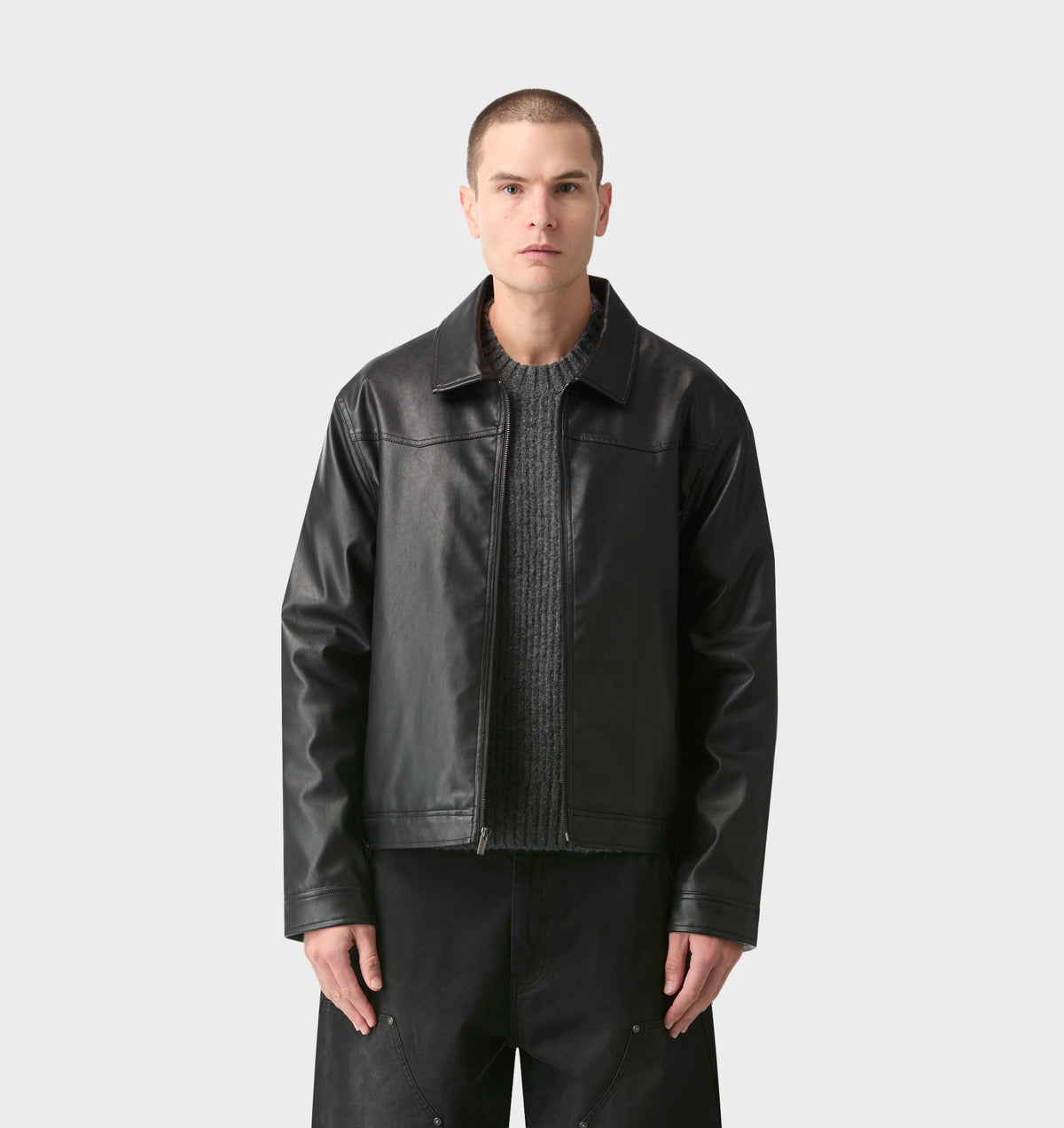 Dayton Faux Leather Jacket- Black