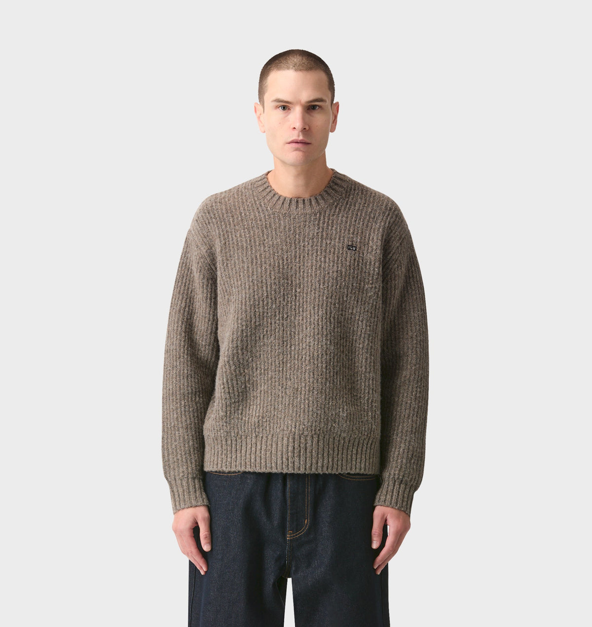 Wool Crop Knit Sweater - Mushroom