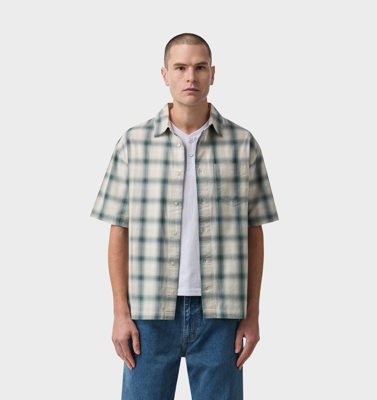 Arlo SS Shirt - White/Teal Check