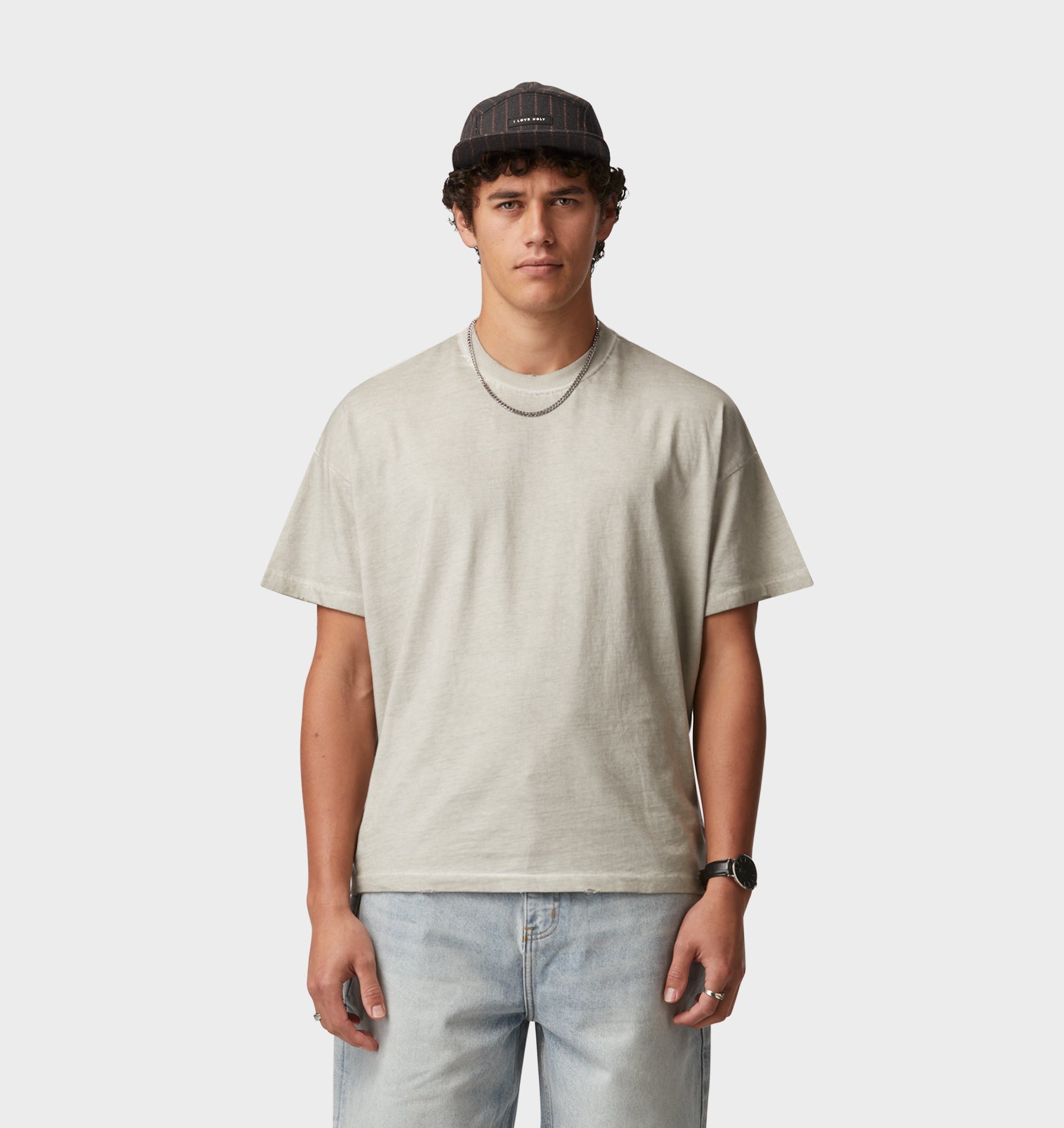 Distressed Lewi Crop Tee - Mushroom
