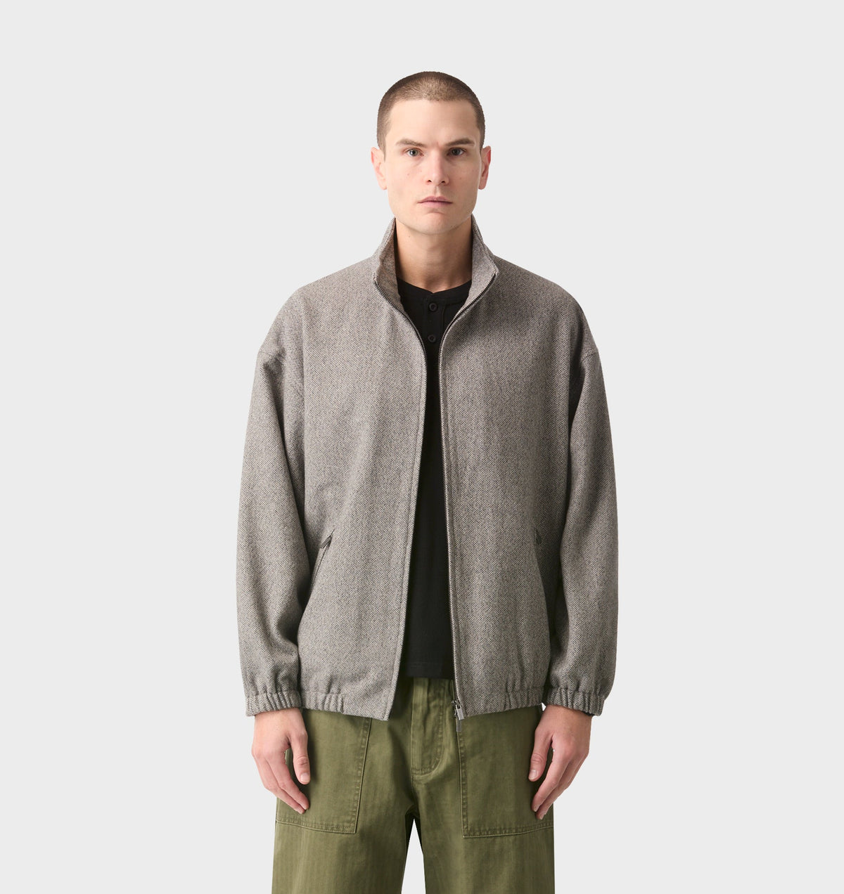 Funnel Neck Jacket - Grey Tweed