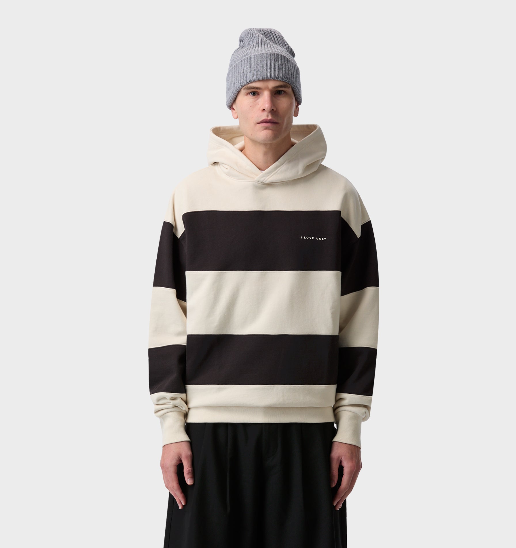 Stripe Box Hood - Off White/ Charcoal