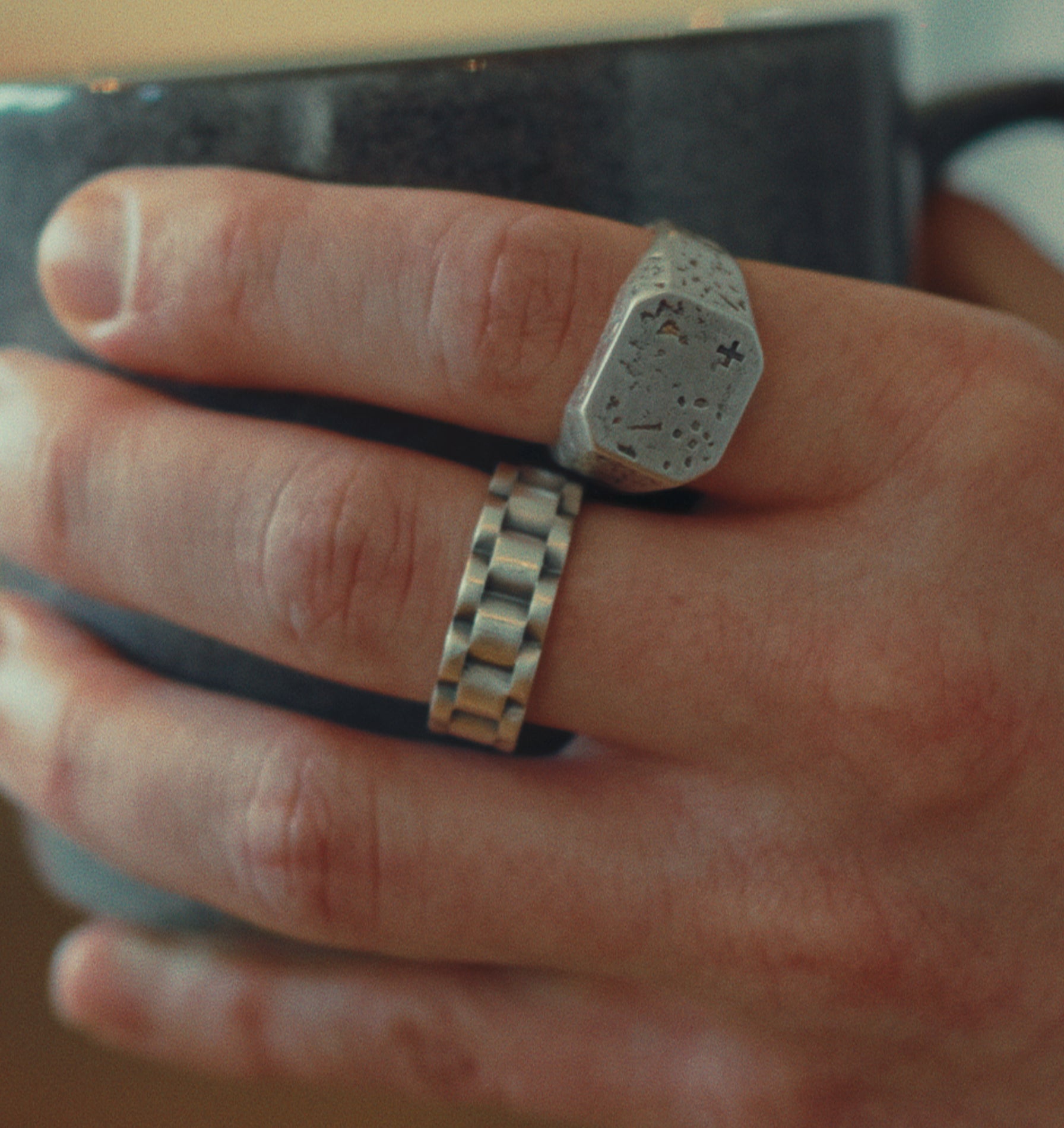 Distressed Octagon Signet Ring - Silver
