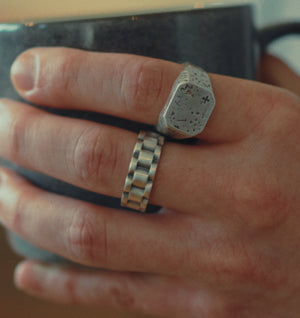 Distressed Octagon Signet Ring - Silver