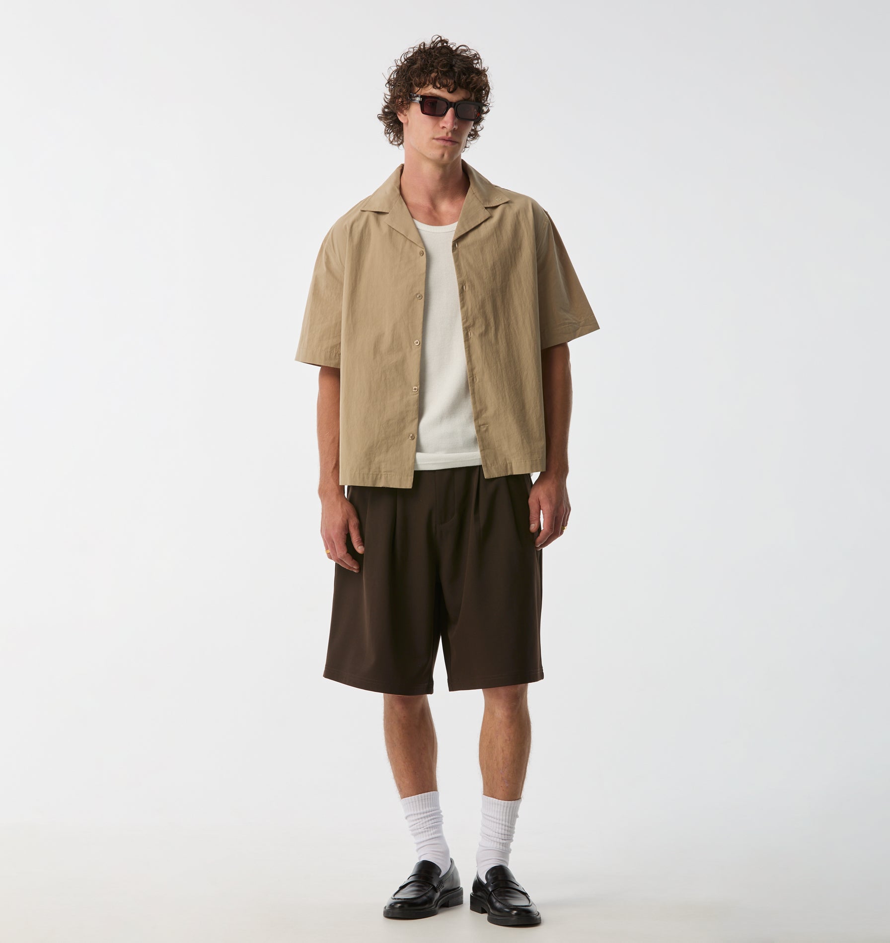 Box Cuban Collar Shirt - Taupe