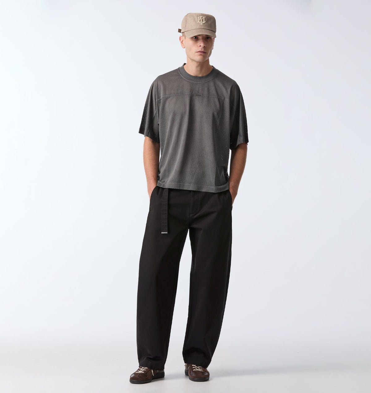 Belted Barrel Leg Pant - Black