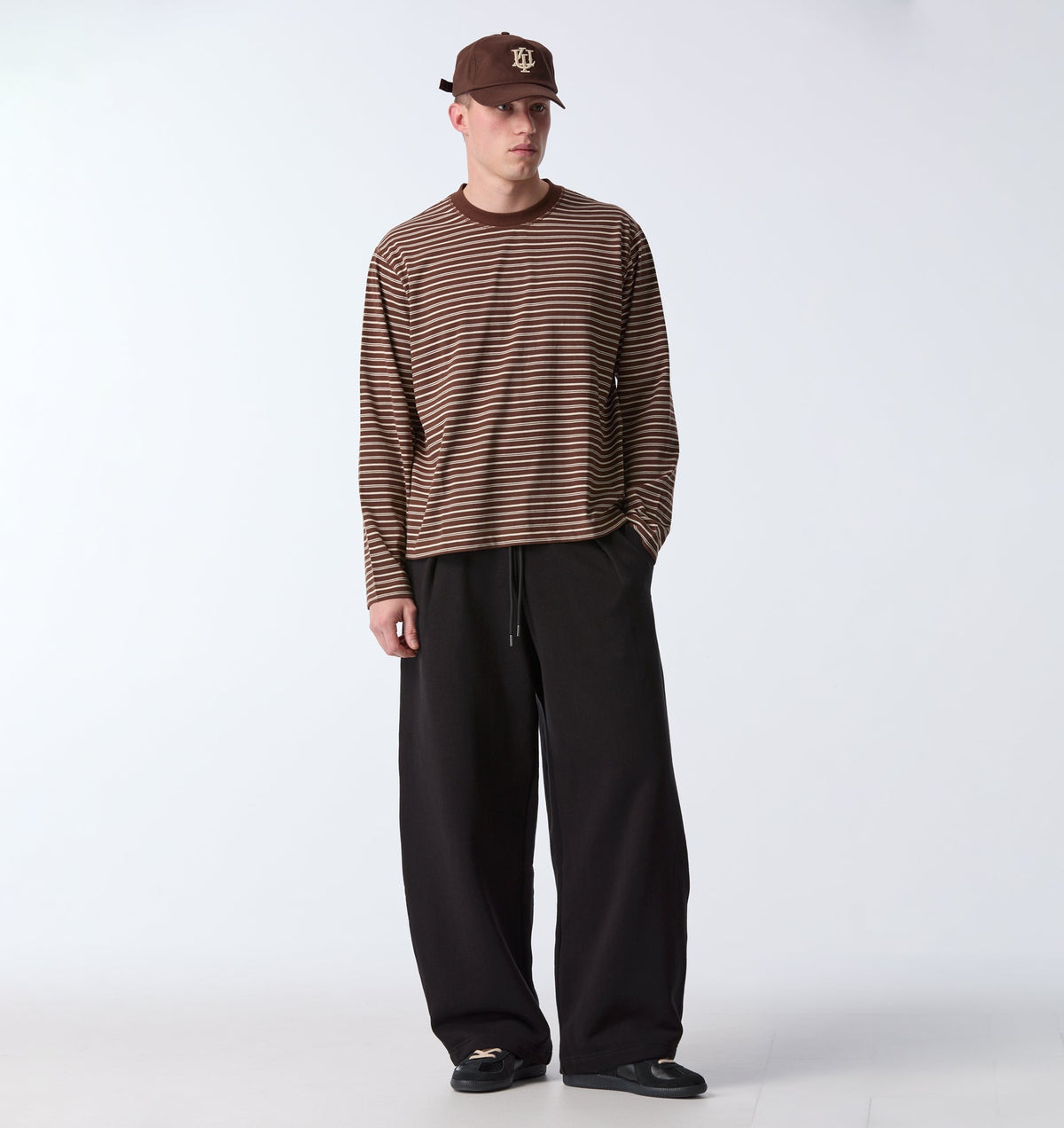 Crop Box LS Tee - Brown/Off White Stripe