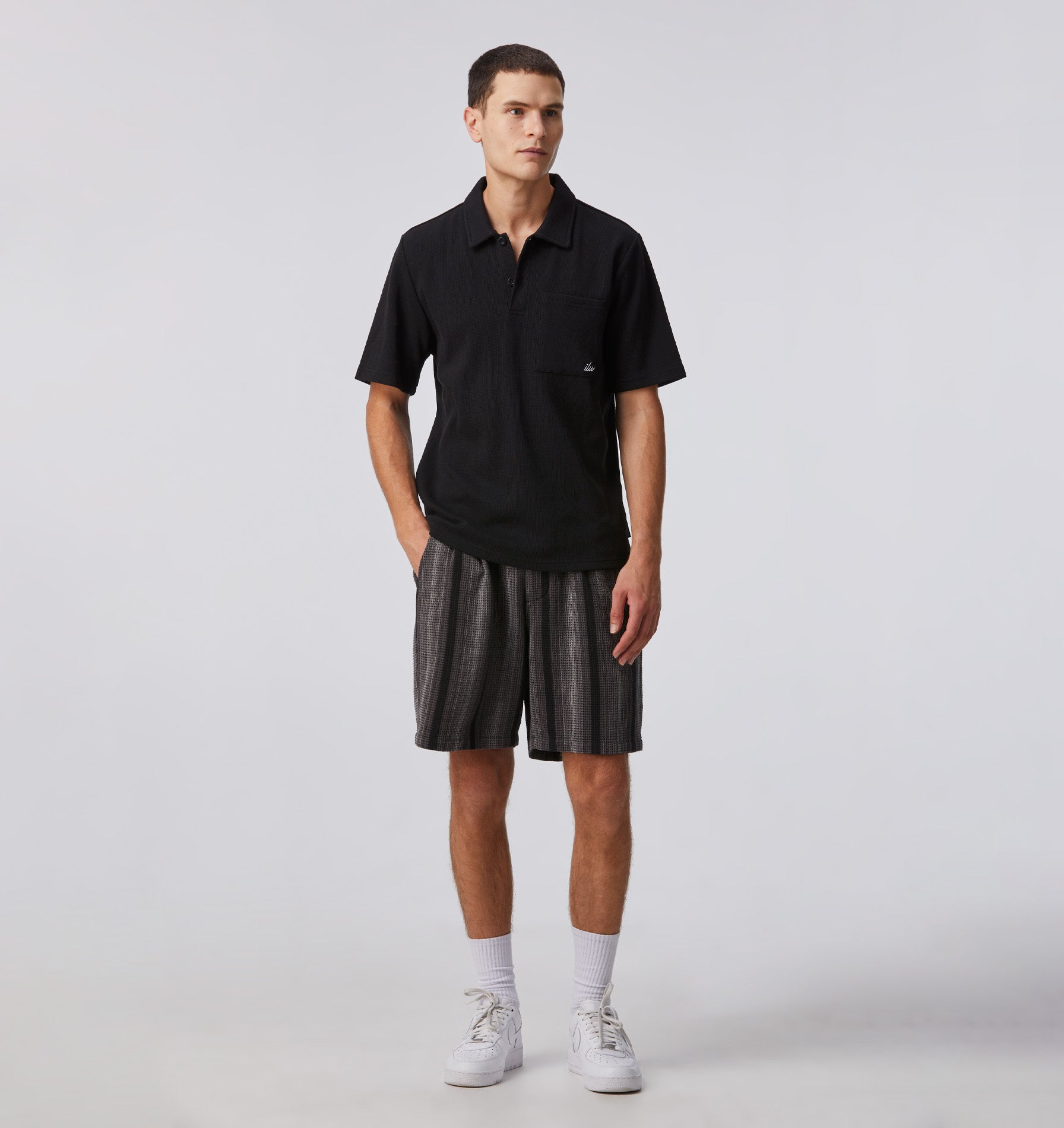Waffle SS Polo Shirt - Black
