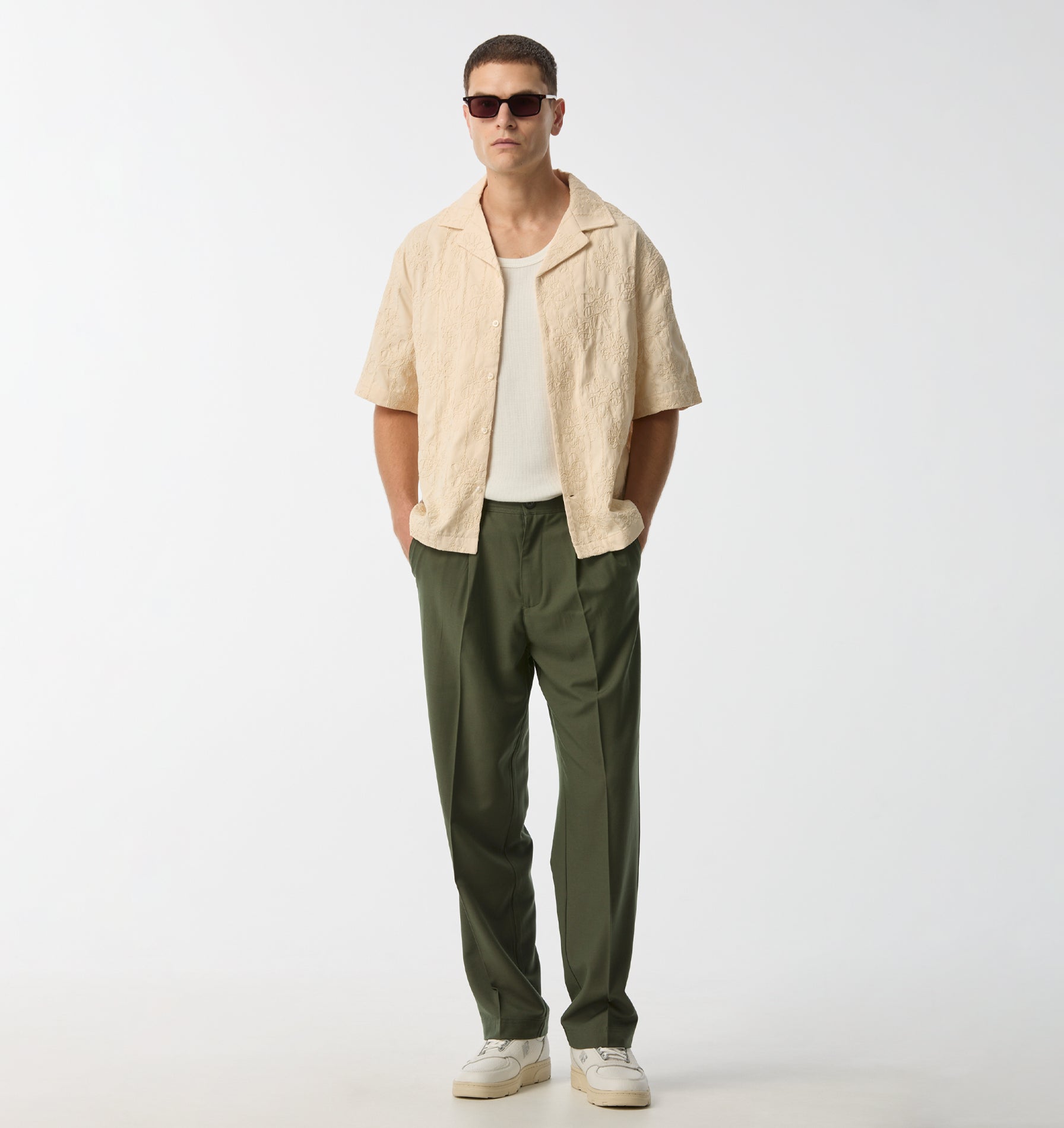 Box Cuban Collar Shirt - Off White Floral