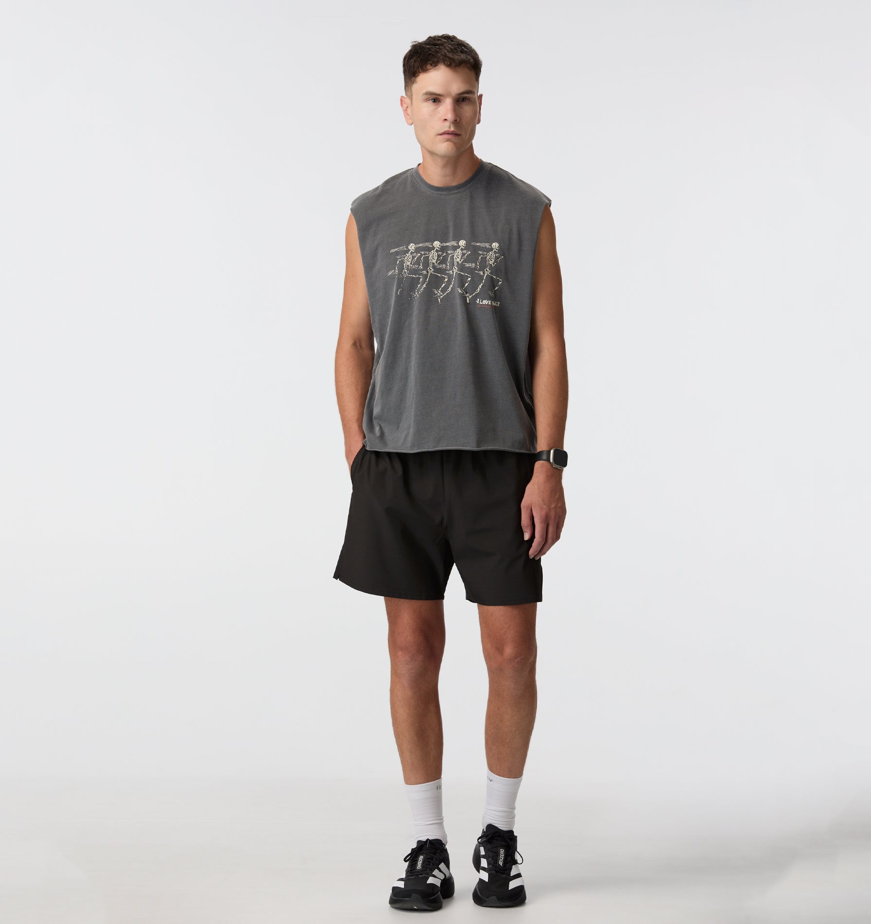 Skeleton Lewi Cropped Tank - Washed Black