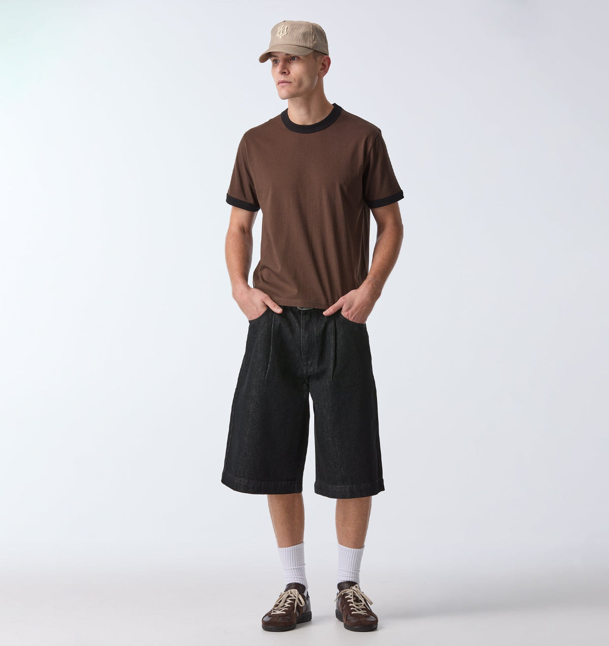 Wide Leg Pleat Denim Short - Black