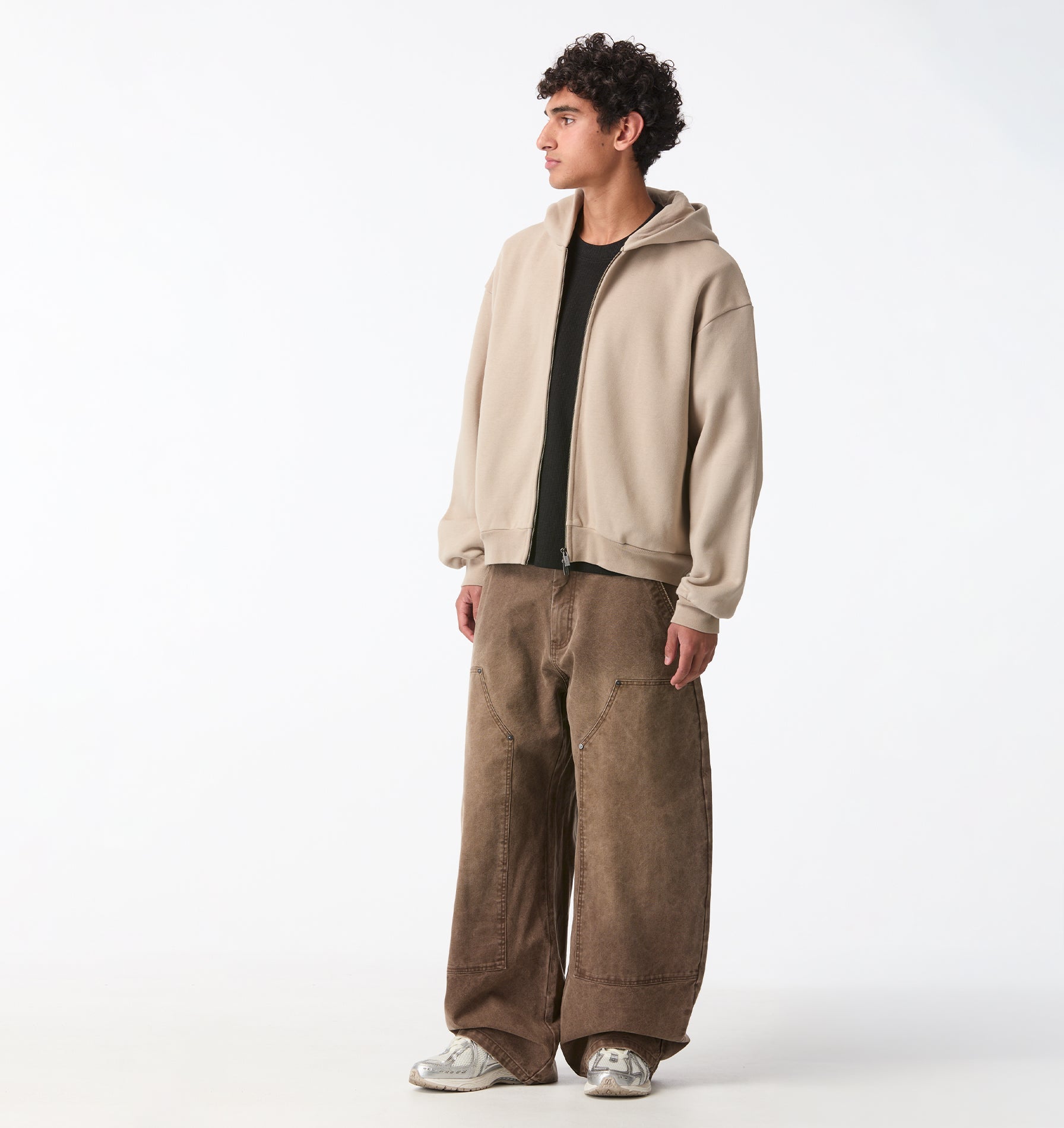 Heavy Crop Zip Hood - Taupe
