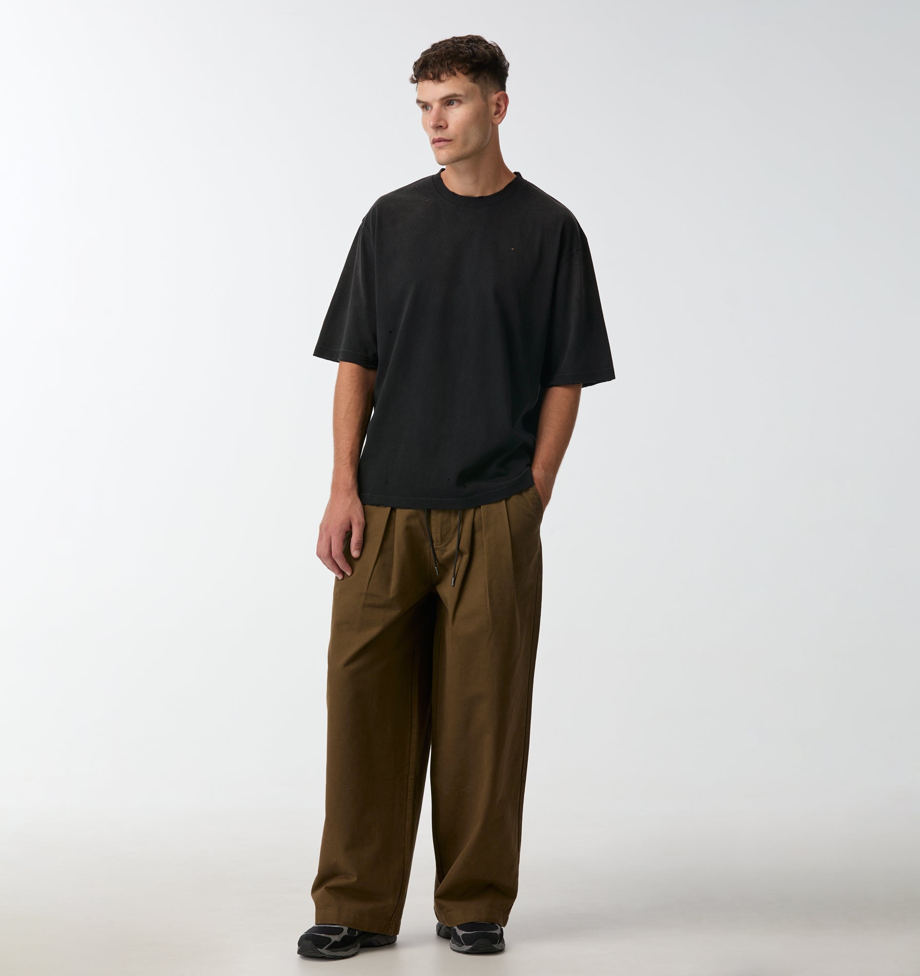 Distressed Oversized Tee - Faded Black