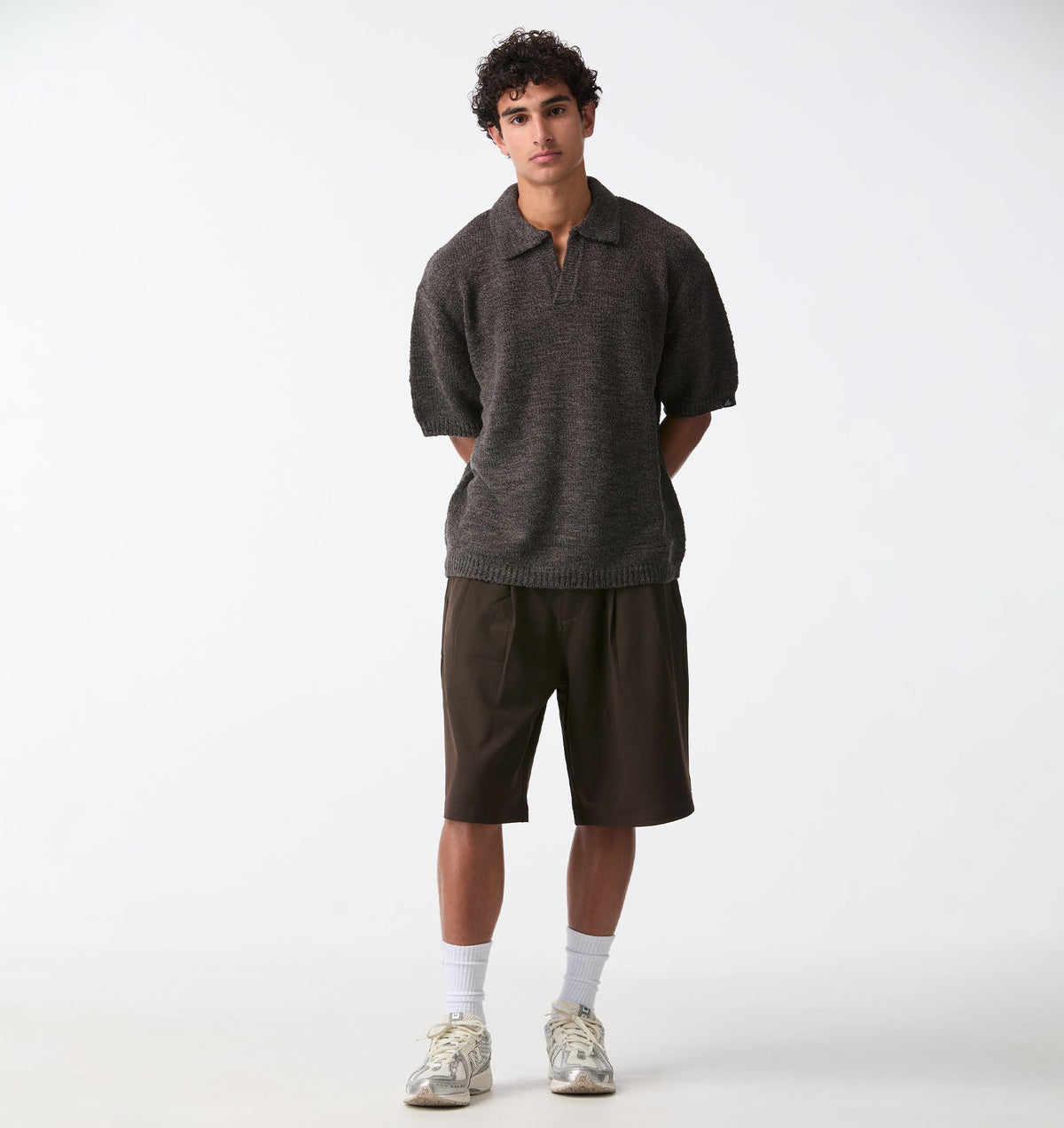 Box Knit Polo - Charcoal