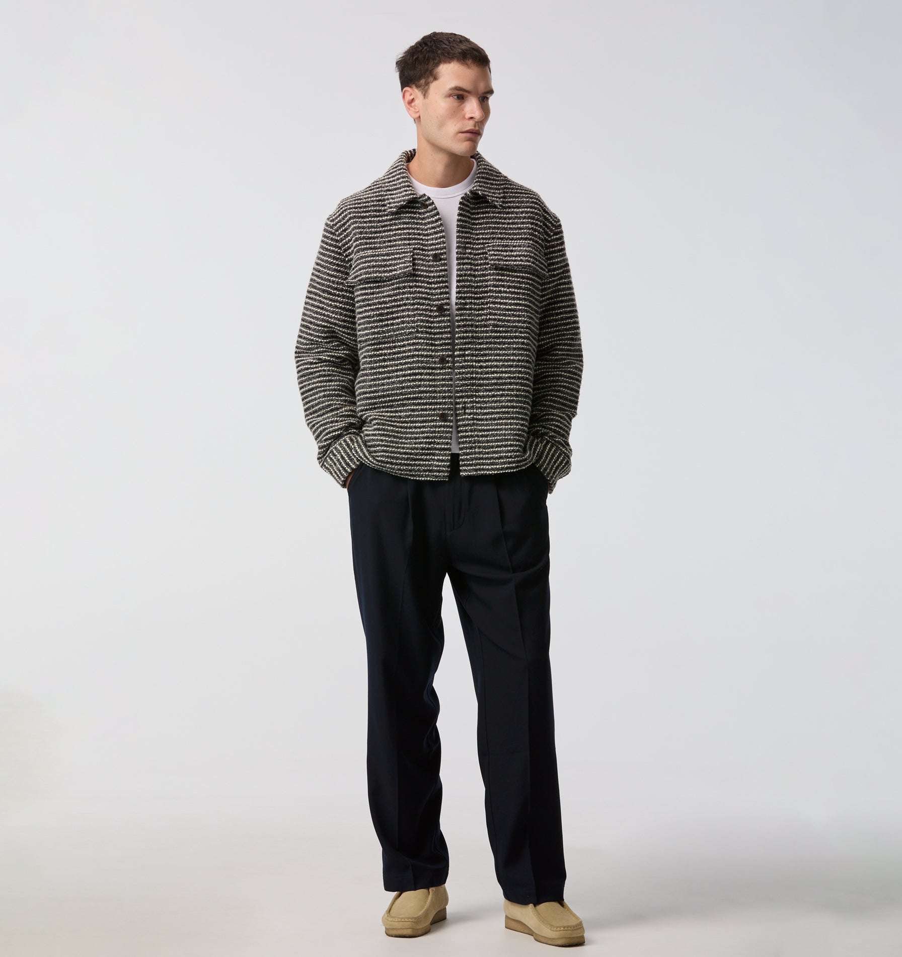 Boucle Overshirt  - Grey/White Stripe