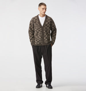 Checkerboard Nelson Cardigan - Mushroom/Dark Brown