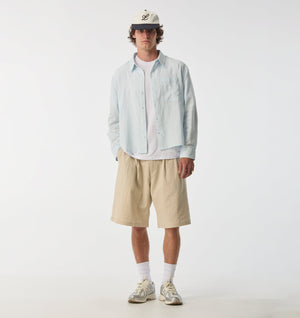 Linen Crop LS Shirt - Pale Blue