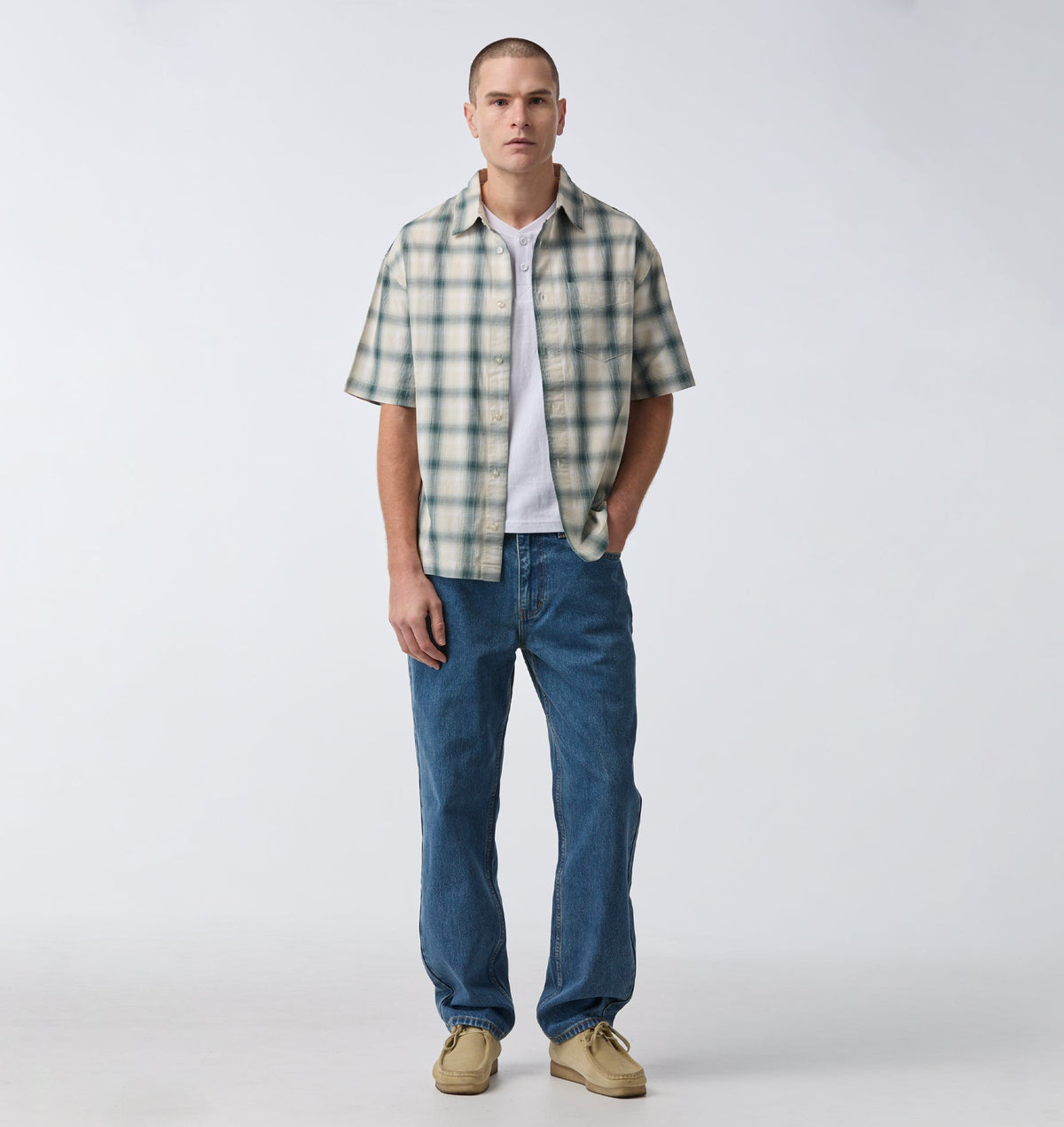 Arlo SS Shirt - White/Teal Check