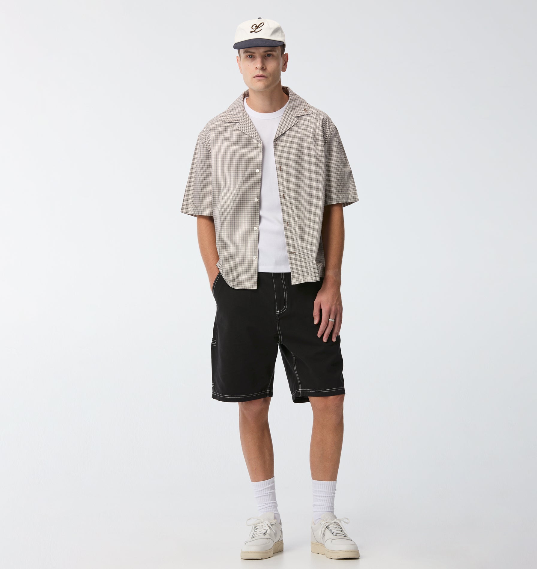 Box Cuban Collar Shirt - White/Brown Check