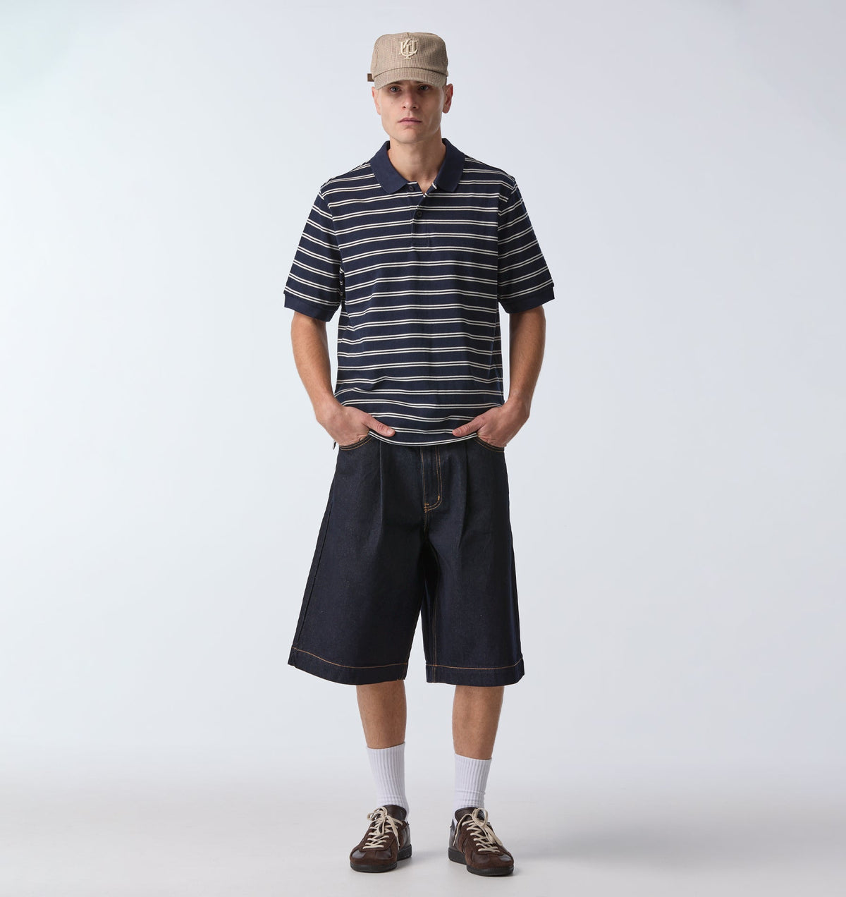 Polo SS Shirt - Navy / Off White Stripe