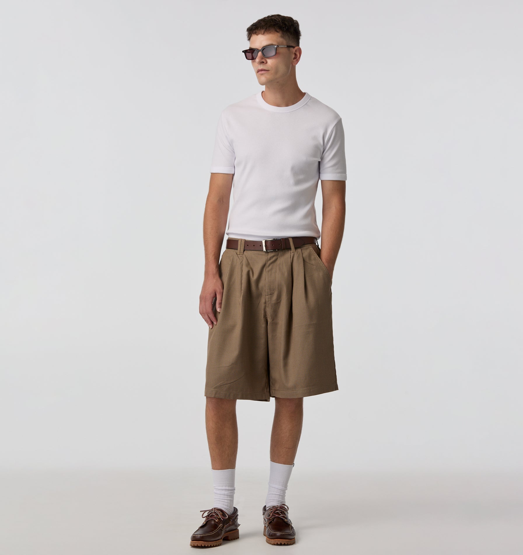 Alby Pleated Short - Beige Houndstooth